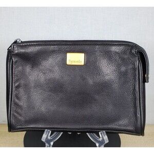 Vintage Tignanello Black Leather Long Organizer Zipper Top Cosmetic Travel Bag